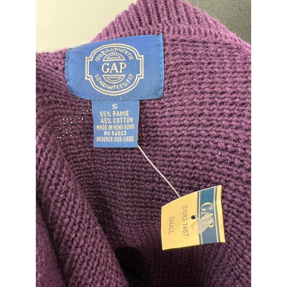 VINTAGE 80s GAP Purple Long Sleeve Split Neck Collared Pocket Sweater S NEW - Picture 4 of 4